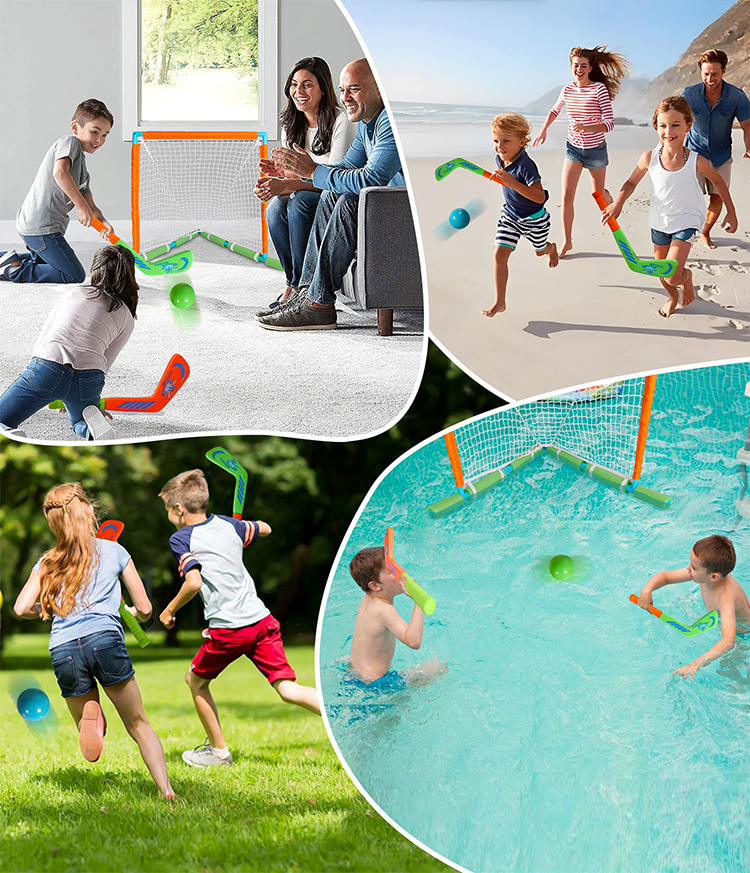 Fun Mini Hockey Sticks Game Play at the Pool