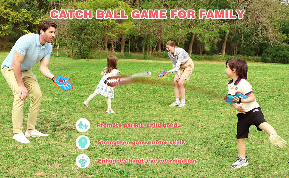 Toss and catch game with sticky ball palm, toss and catch sports game with 4 balls and racket.