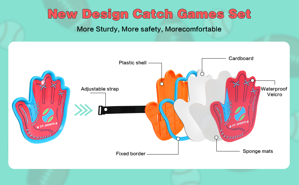 Toss and catch game with sticky ball palm, toss and catch sports game with 4 balls and racket.