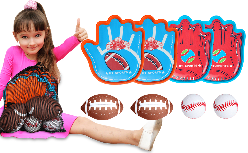 Toss and catch game with sticky ball palm, toss and catch sports game with 4 balls and racket.