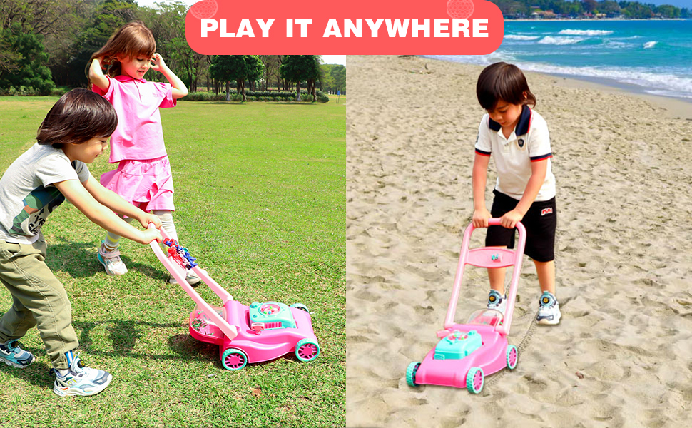 Lawnmower toys for kids, for men and women (pink, green and green)