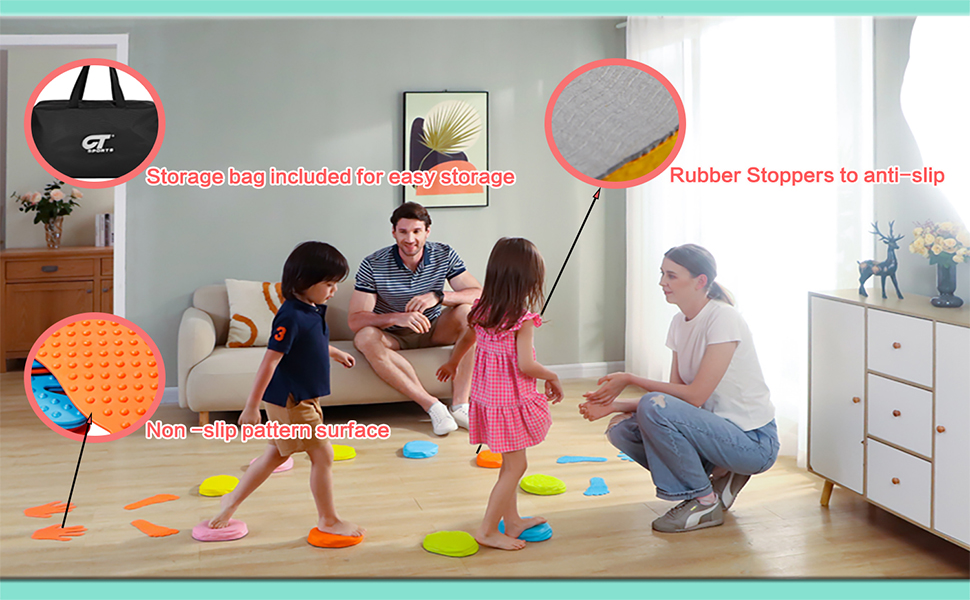 Kids Outdoor Indoor Activities 2 Counter Foot Mats and 5 Balance Step Stones