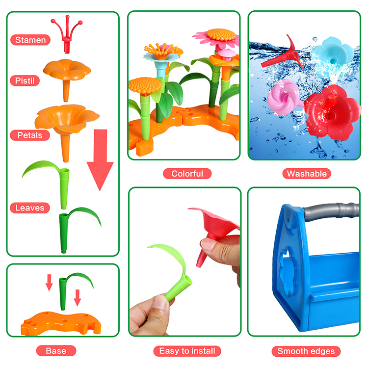 Toddler Toys DIY Flower Stacking Toys, Garden Building Toys (with Handheld Basket)