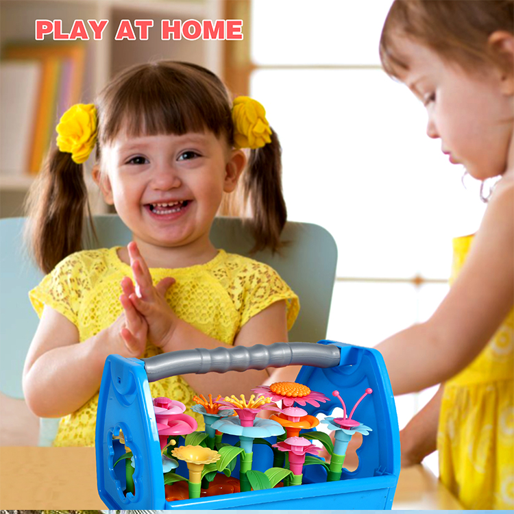 Toddler Toys DIY Flower Stacking Toys, Garden Building Toys (with Handheld Basket)