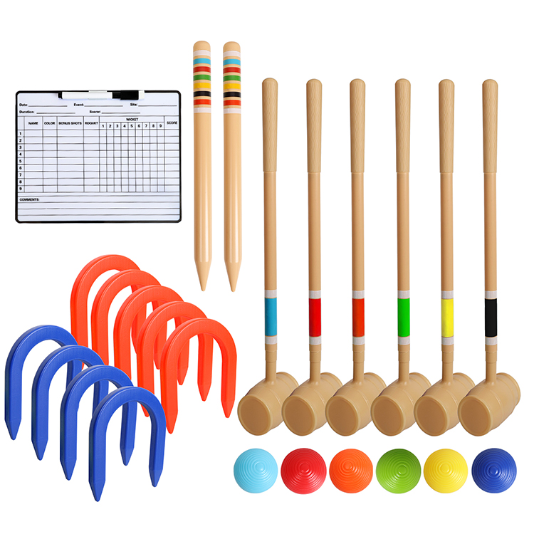 Six-Player Deluxe Croquet and Horseshoes Set, Colorful, Two Games, Indoor and Outdoor for Kids