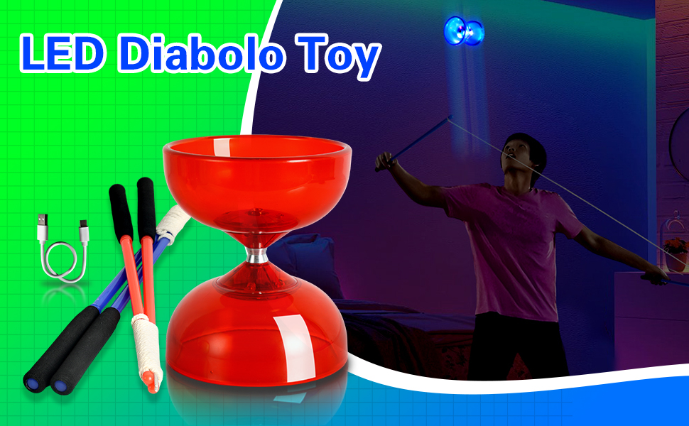 Chinese Diabolo Set Triple Bearings LED Diabolo Yoyo Toy with 3 Pairs Diabolo Sticks 3 Mesh Drawstring Bags and 3 Strings Light Up Diabolo for Kids Beginners