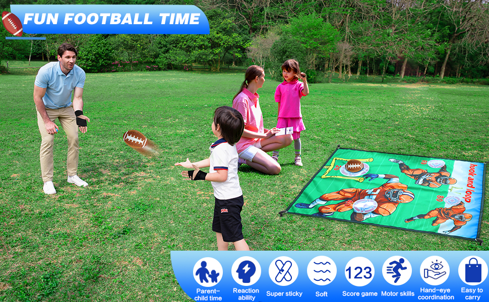 2-in-1Football Toss Target Game with 4 Sticky Target Soccer Balls - Indoor Outdoor Backyard Boys Girls, Wristband