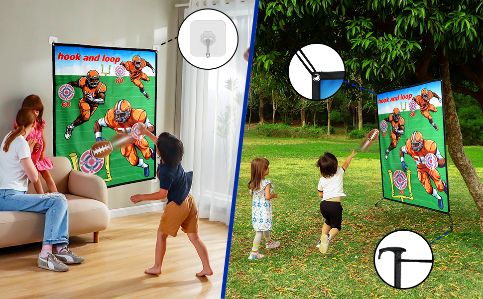 2-in-1Football Toss Target Game with 4 Sticky Target Soccer Balls - Indoor Outdoor Backyard Boys Girls, Wristband