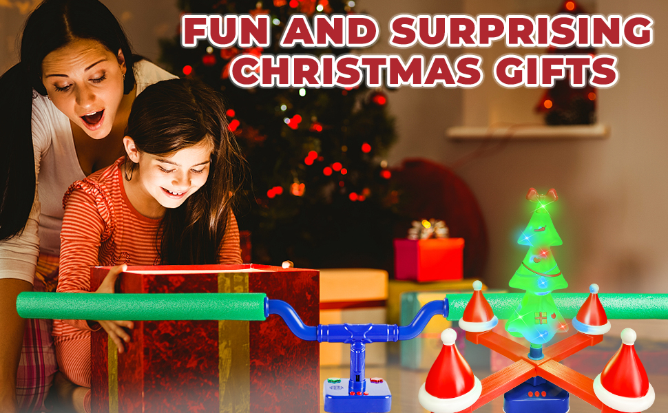 Christmas Tree Ring Toss Game for Kids – Holiday Music, Colored Lights and Jumping Pole – Family Party