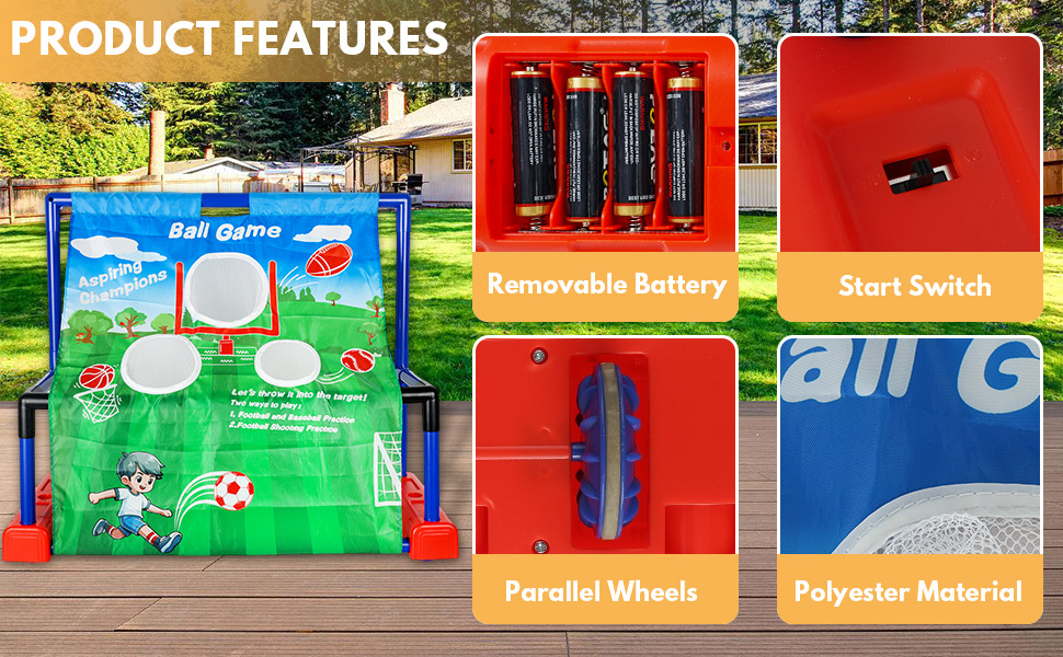 2 in 1 mobile goal, football, baseball, basketball, cultivate interest, youth training sports, indoor, air powered ball,