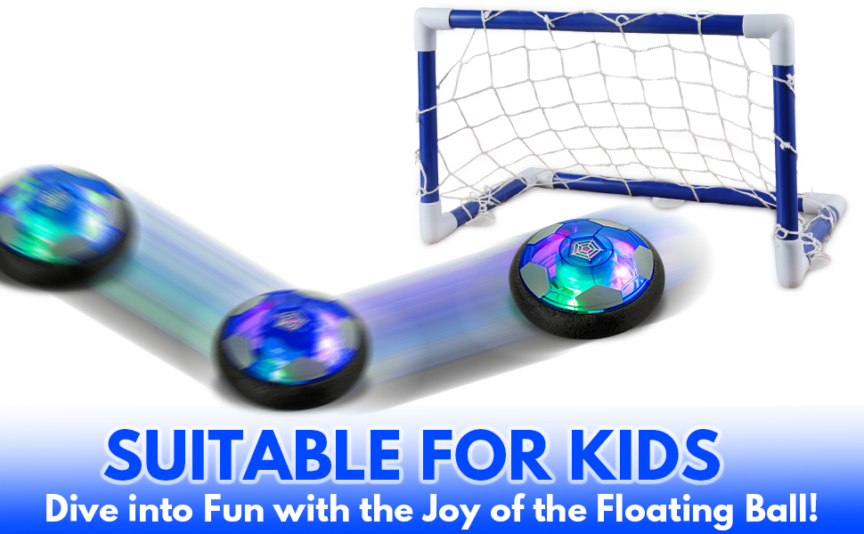 The air powered football is suitable for smooth ground, and the elastic rebound rope with mini goal brings joy to children