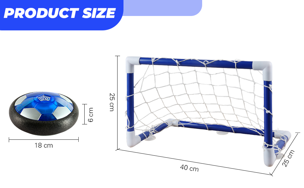 The air powered football is suitable for smooth ground, and the elastic rebound rope with mini goal brings joy to children