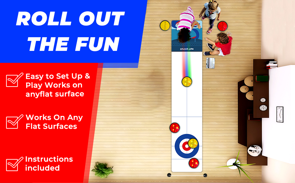 Air powered Curling Set - 6 Curling Stones, Indoor, Fun Family Game for 2 Players, Easy to Set Up