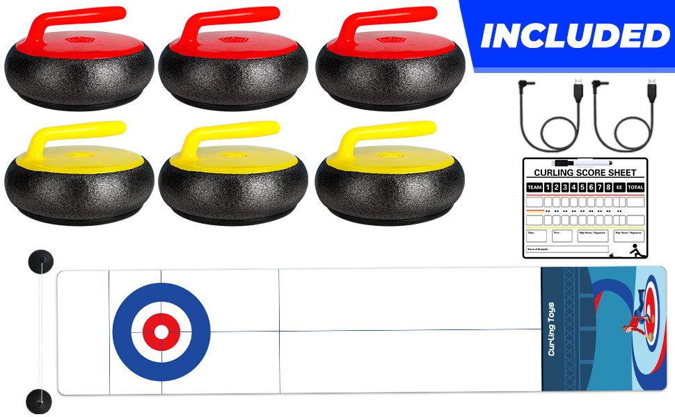 Air powered Curling Set - 6 Curling Stones, Indoor, Fun Family Game for 2 Players, Easy to Set Up