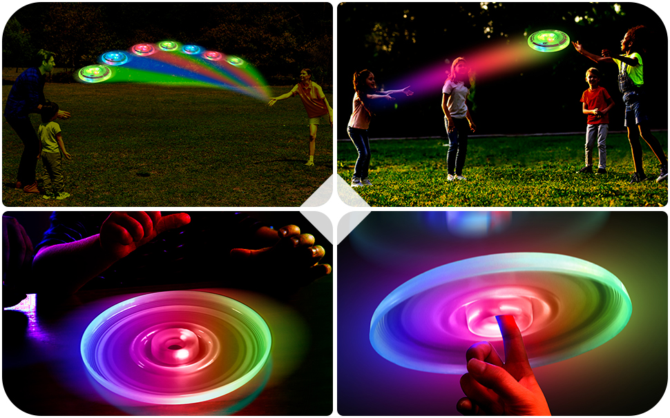 C.T.sports Frisbee super bright, smart mode, auto light up, rechargeable, cool and fun Christmas, birthday and camping gift for men/boys/teens/kids