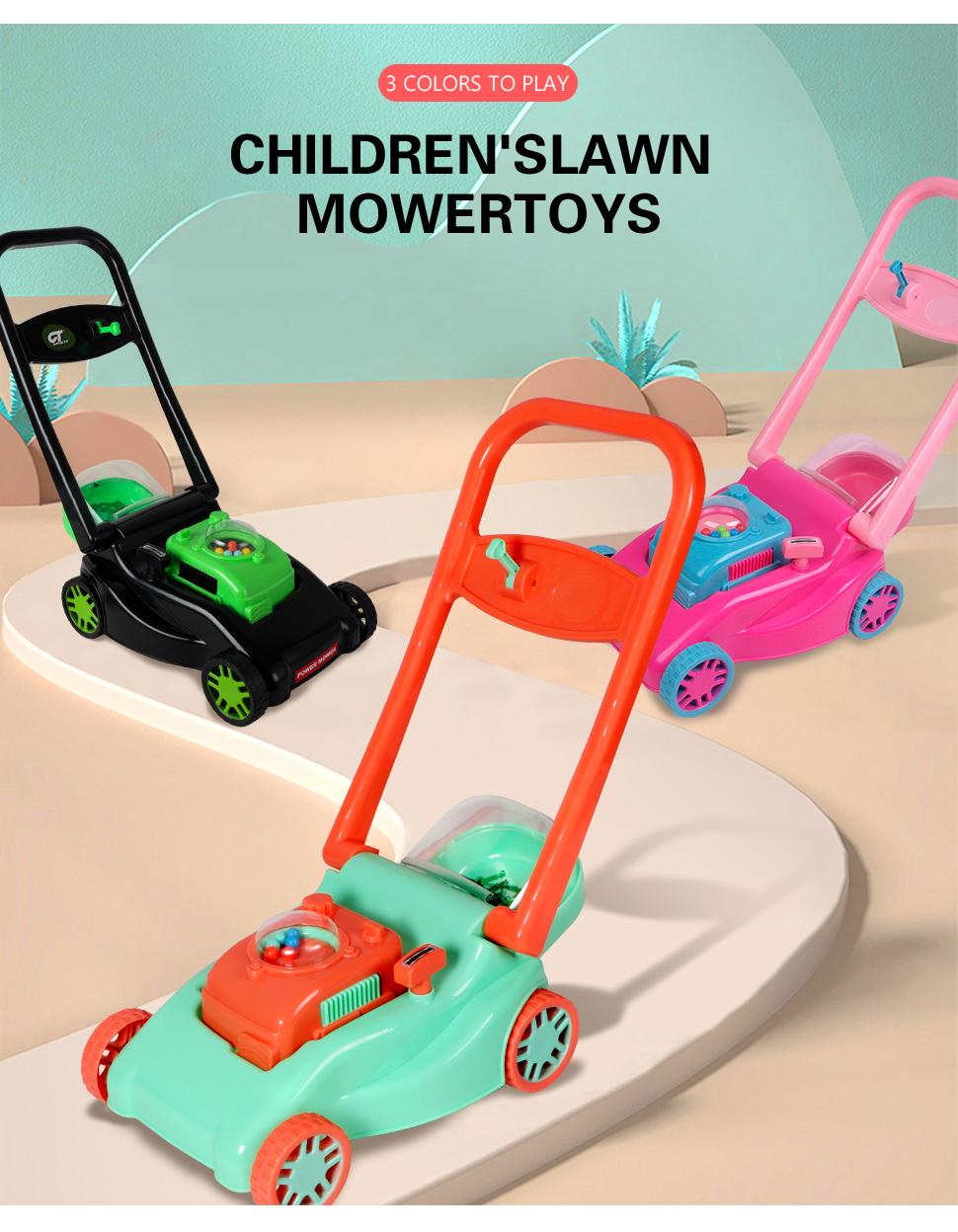 Lawnmower toys for kids, for men and women (pink, green and green)