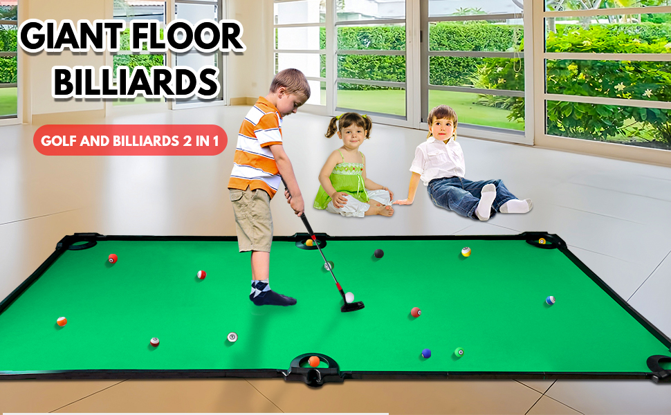 Golf and pool table combination floor game for kids and adults indoors