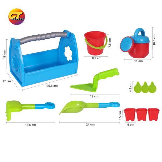 Outdoor sand toy kit comes with ball, shovel, spray bottle and mold