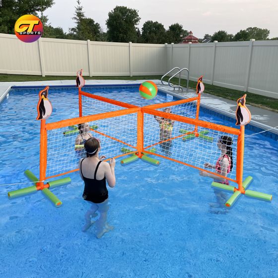 Water Quad Net Volleyball + Ring Toss Game Set for Kids and Family