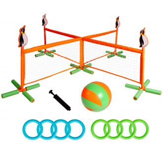 Water Quad Net Volleyball + Ring Toss Game Set for Kids and Family