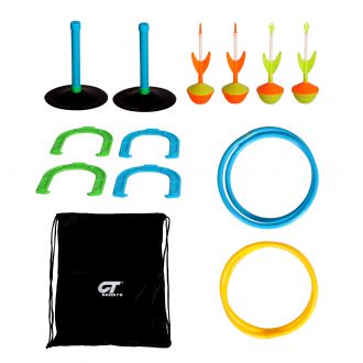 Children's outdoor and indoor horseshoes and darts toy set