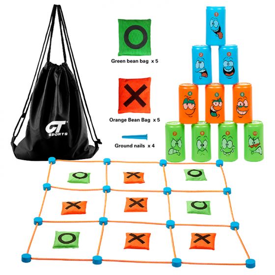 Bean Bag Bottle Throwing Game + Tic-Tac-Toe Throwing Game Set