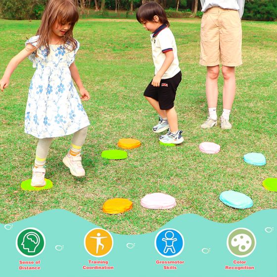 Kids Outdoor Indoor Activities 2 Counter Foot Mats and 5 Balance Step Stones