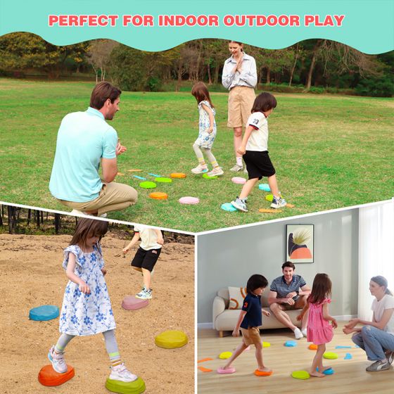 Kids Outdoor Indoor Activities 2 Counter Foot Mats and 5 Balance Step Stones