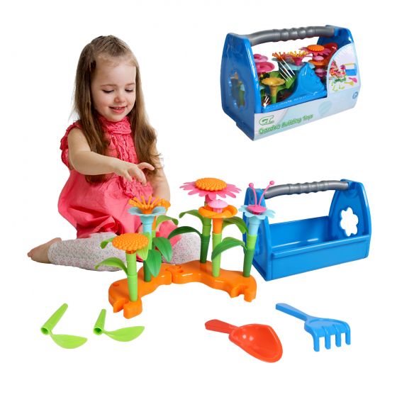 Toddler Toys DIY Flower Stacking Toys, Garden Building Toys (with Handheld Basket)