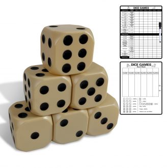 Large dice for yard games, including 6 dice, scoreboard and storage bag, for indoor and outdoor use