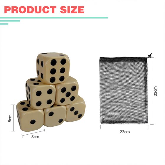 Large dice for yard games, including 6 dice, scoreboard and storage bag, for indoor and outdoor use