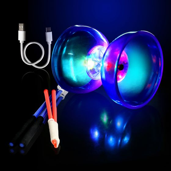 Chinese Diabolo Set Triple Bearings LED Diabolo Yoyo Toy with 2 Pairs Diabolo Sticks 2ropes and 1Light Up Diabolo for Kids Beginners