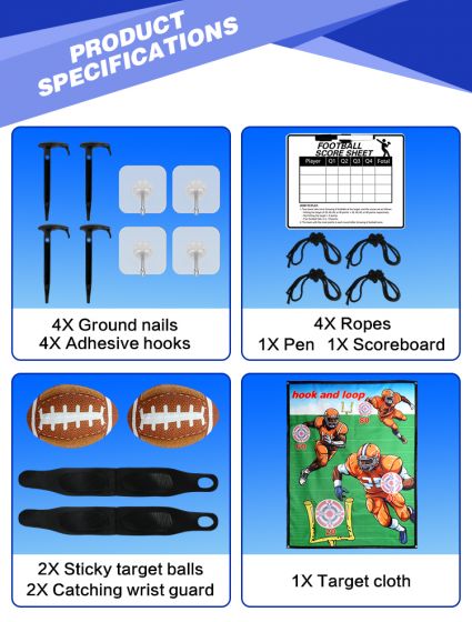 2-in-1Football Toss Target Game with 4 Sticky Target Soccer Balls - Indoor Outdoor Backyard Boys Girls, Wristband