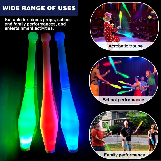 LED Juggling Sticks for Kids - Glow in the Dark Great for Developing Skills and Coordination Fun Gift for Birthdays and Holidays