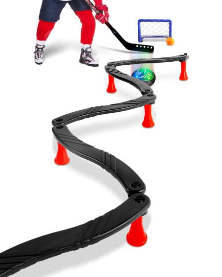 Hockey Training Set - 7 Sticks, 8 Suction Cup Holders, Modular Sticks, Floating Hockey Puck and Ball, Enhances Ball Control, Coordination and Reaction Time - Adjustable Handle Trainer for Multi-Purpose Drills