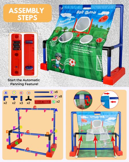 2 in 1 mobile goal, football, baseball, basketball, cultivate interest, youth training sports, indoor, air powered ball,