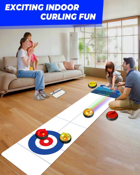 Air powered Curling Set - 6 Curling Stones, Indoor, Fun Family Game for 2 Players, Easy to Set Up