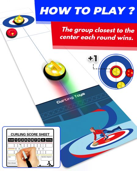 Air powered Curling Set - 6 Curling Stones, Indoor, Fun Family Game for 2 Players, Easy to Set Up