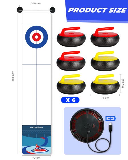 Air powered Curling Set - 6 Curling Stones, Indoor, Fun Family Game for 2 Players, Easy to Set Up