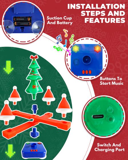 Christmas Tree Ring Toss Game for Kids – Holiday Music, Colored Lights and Jumping Pole – Family Party