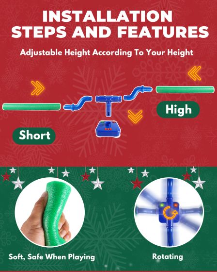 Christmas Tree Ring Toss Game for Kids – Holiday Music, Colored Lights and Jumping Pole – Family Party